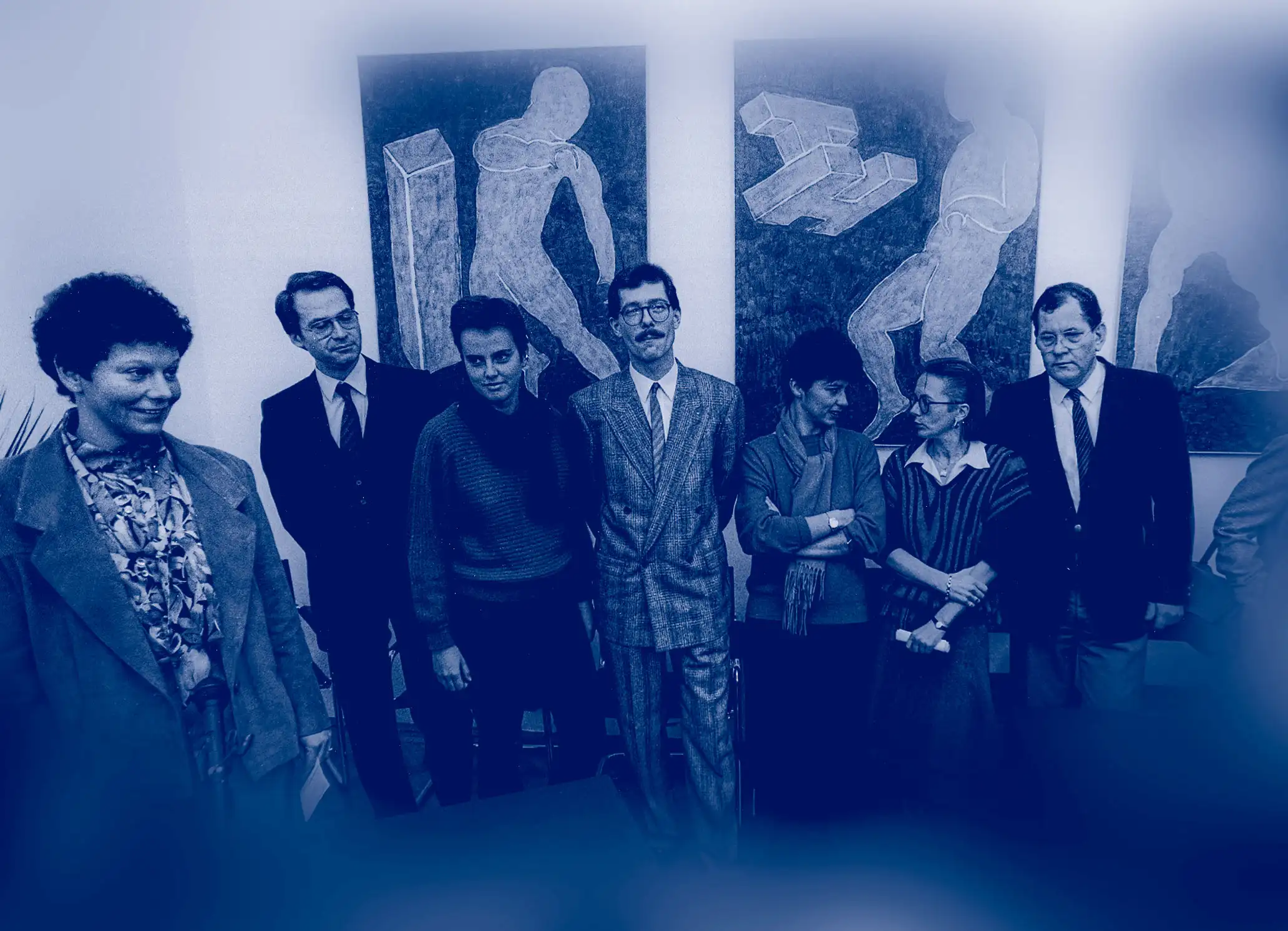 Eröffnung der ÖAH-Beratungsstelle in Wien, November 1985: Helga Halbich, Gunter Liebeswar, Verena Baustädter, Reinhardt Brandstätter, Judith Hutterer, Nina Arzberger, Otto Presslich (1937–2018)