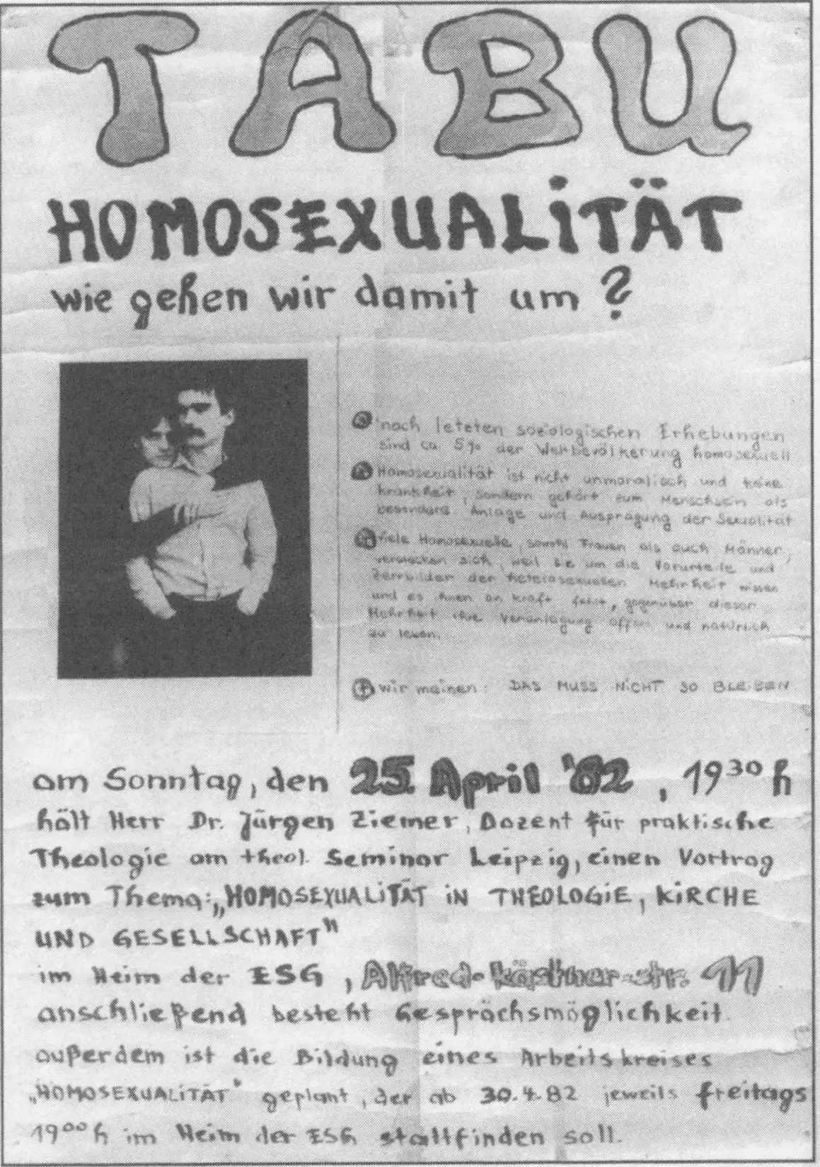 Anonym hergestelltes Plakat aus 1982 (aus dem Privatarchiv Eduard Stapels)