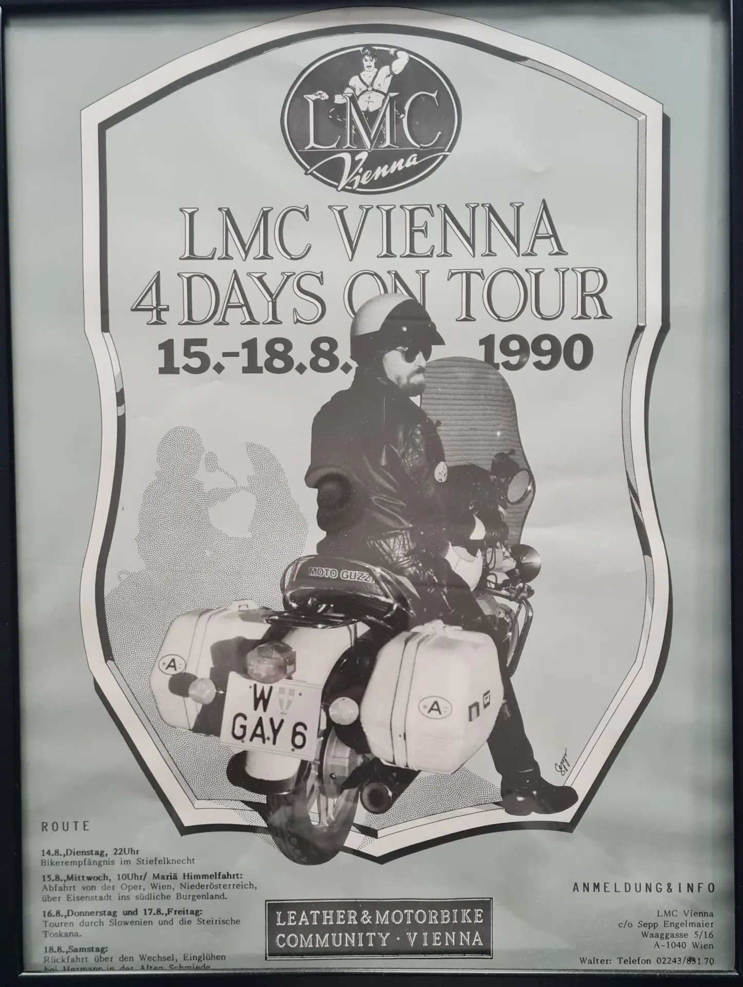 Mit meiner Moto Guzzi samt Wunschkennzeichen posierte ich auch für das Plakat zur 4-Tages-Tour der LMC 1990.</p>
<p>